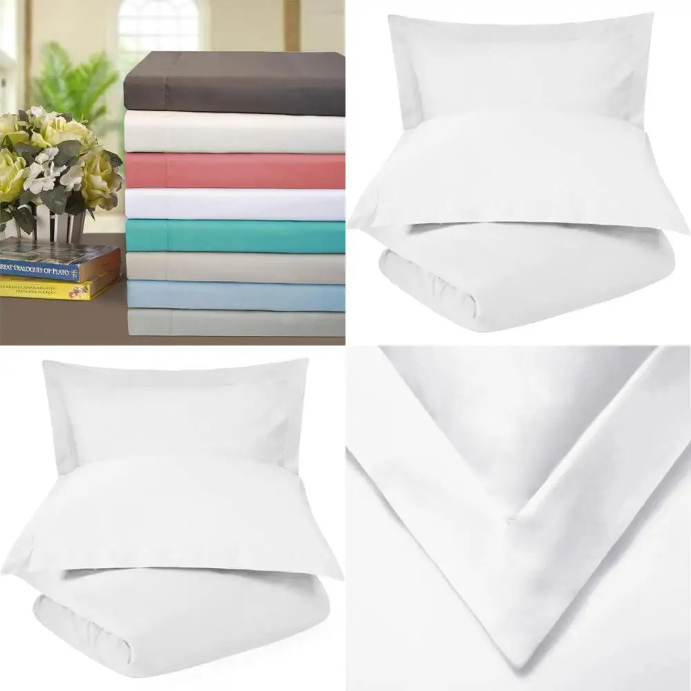 

King Size Cotton Blend 600TC Duvet Cover Set with Ties & Button Closure, White