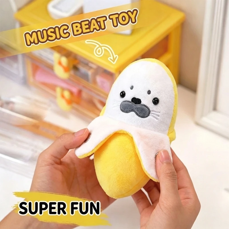 Interactive Musical Plush Toy with Touch Activated Rhythm Play, Soft Banana Seal Stuffed Animals for Desk Display, Rhythm 15UB