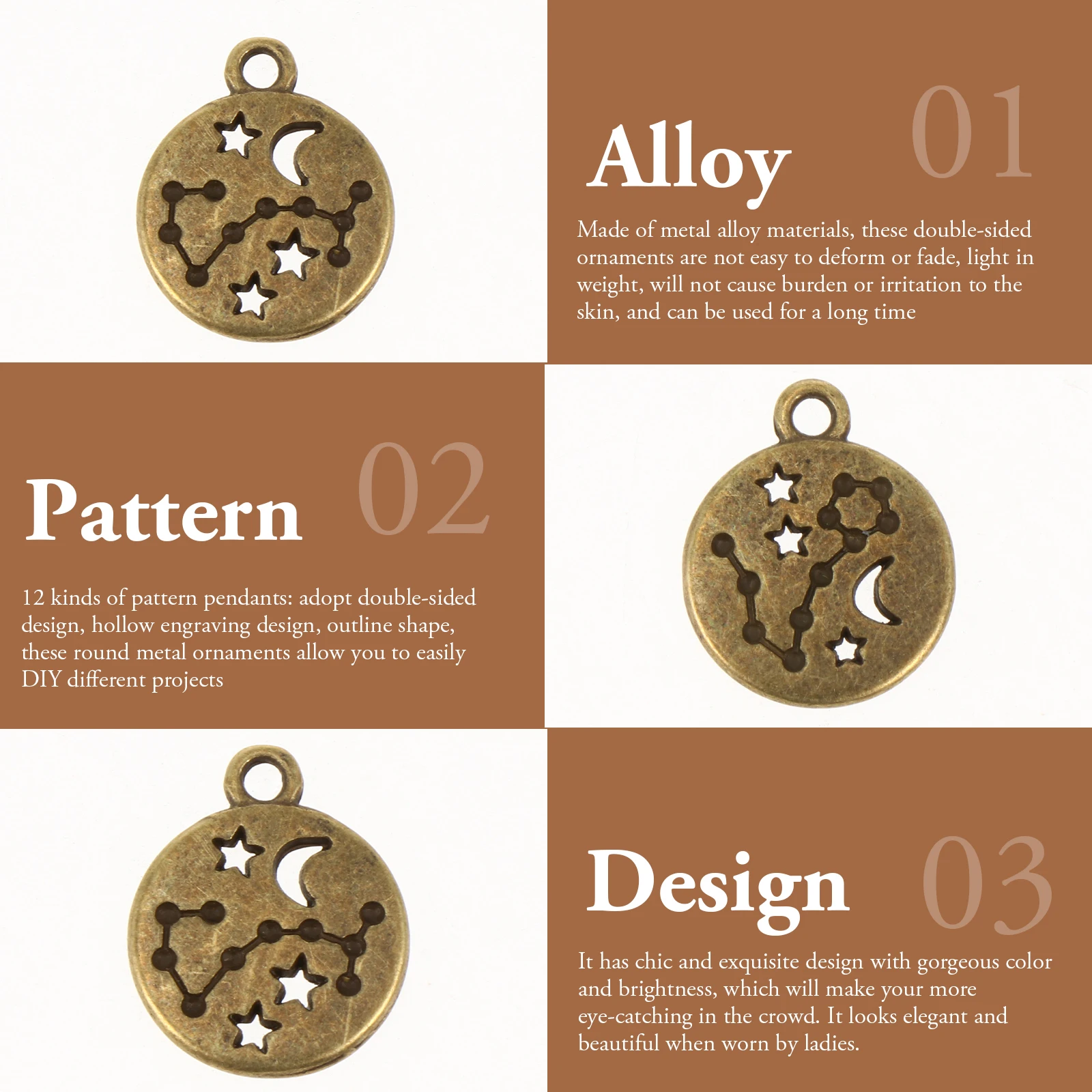

72pcs Retro Zodiac Charms Hollow Pendants Earrings Necklace Bracelet Accessories DIY Metal Alloy Jewelry Making Supplies