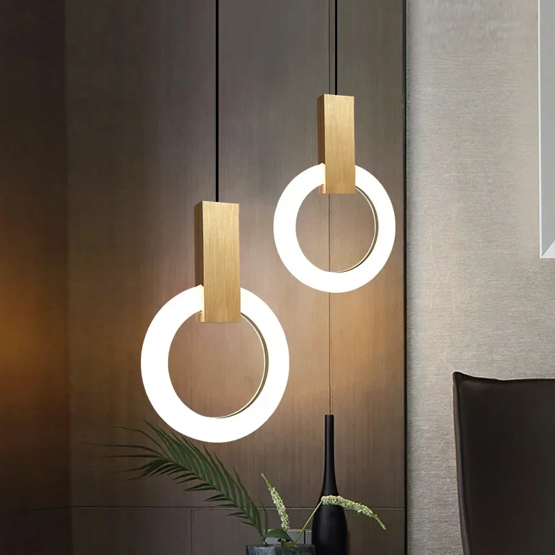TechHP Nordic Simple LED Pendant Light Living Room Stairs Ring Chandelier Creative Dining Room