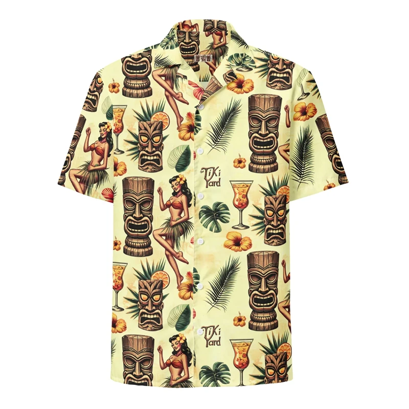 Tiki Moai 3D Printed Hawaiian Shirt For Men Clothes Vintage Civilization Horror Skull Graphic Blouses Casual Y2k Beach Shirts