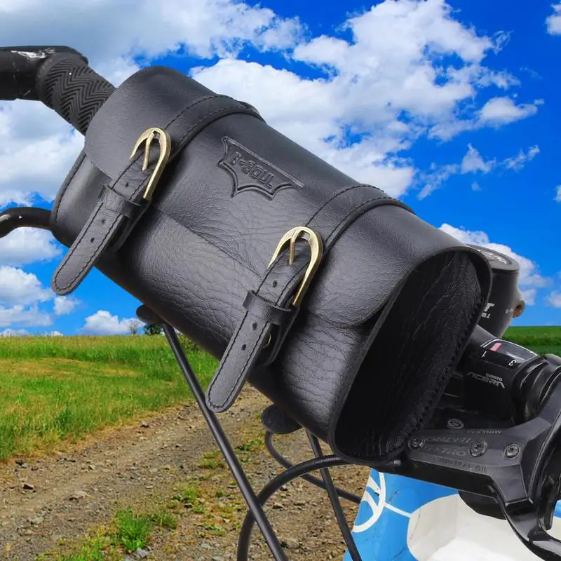 Bicycle Leather Saddle Bag Bike Frame Bag Portable Bicycle Handlebar Storage Bag For Outdoor Keys Tools Phone Cycling Pouch For