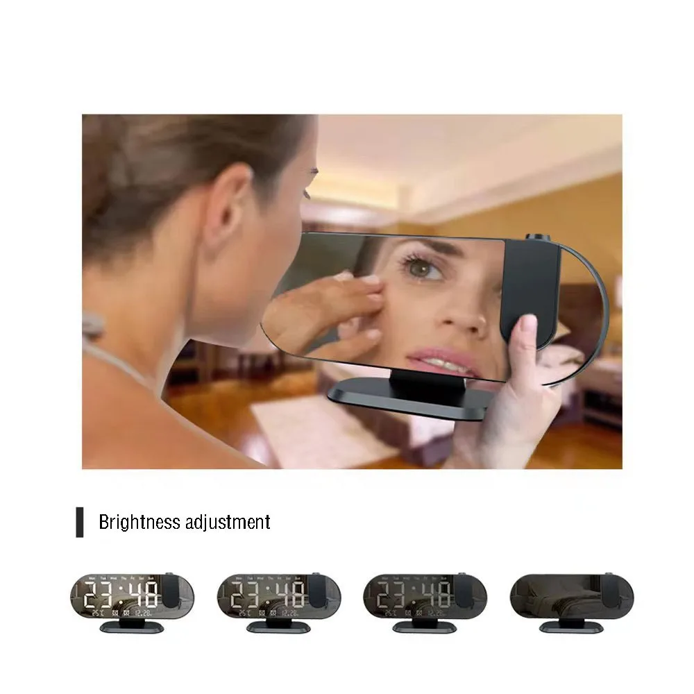 Modern LED Digital Alarm with Time Projection Mirror Clock Temperature Week Display Bedside Deak 12/24H Timpiece Home Decor