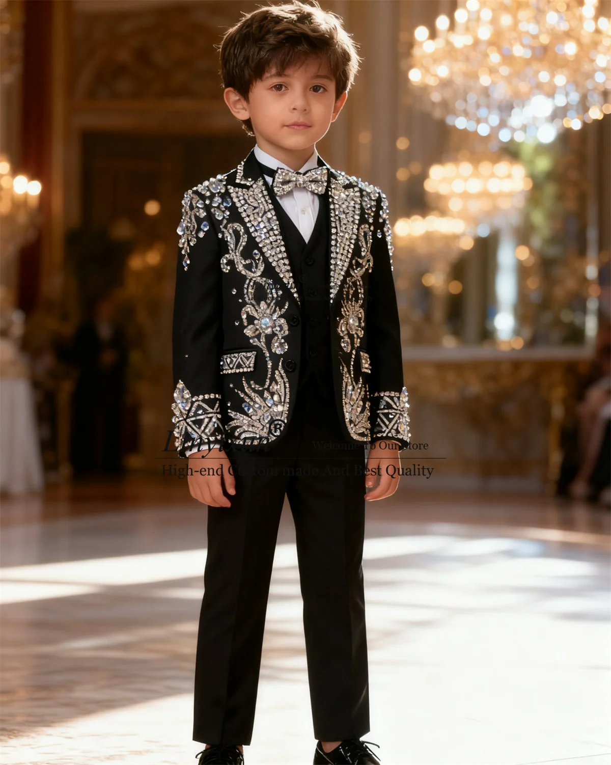 

Sparkly Crystal Diamond Boys Suits 3 Pieces Sets Kids Wedding Party Prom Tuxedos Customized Chlidren Slim Fit Costumes Hommes