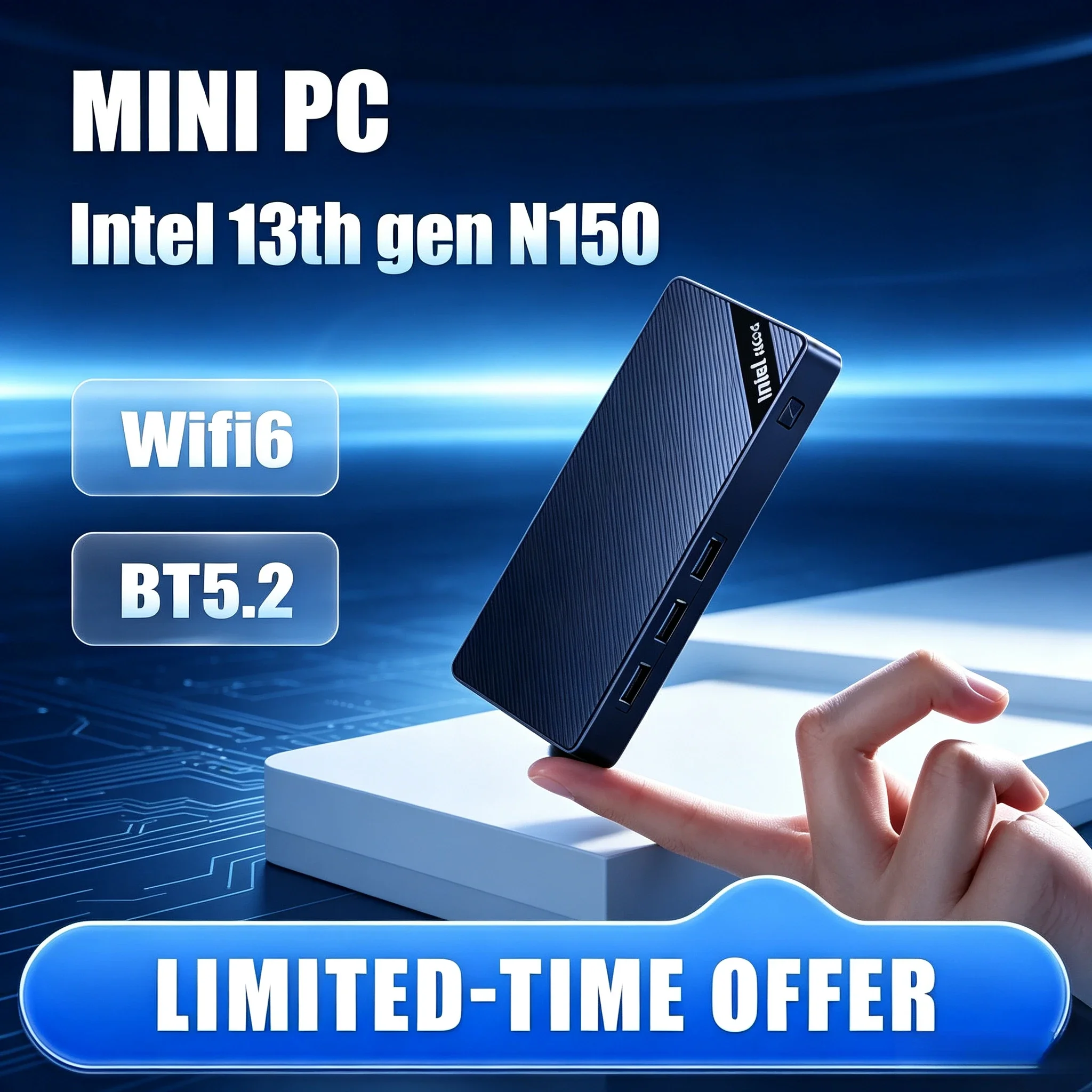 Stick PC 13th Gen Intel N150 Solid Mini PC Type-C HD Output 12G LPDDR5 1TB SSD WiFi6 BT5.2 For Home Office