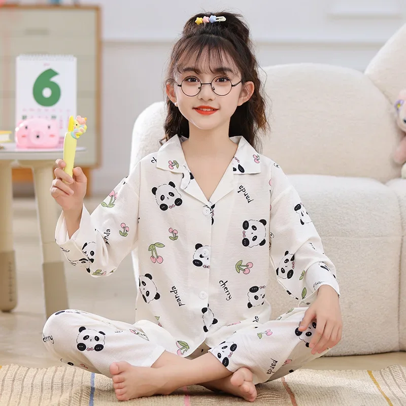 2024 Children\'s Pajama Sets Girls Autumn Cardigan Pijama Sweet Cute Long Sleeve Sleepwear Cartoon Loungewear Kids Home Clothing