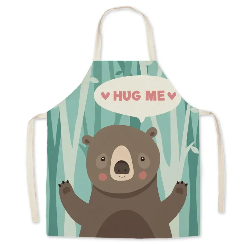 Cute cartoon animal creative printed kitchen apron linen female apron family clean kitchen oil anti -pollution apron delantal