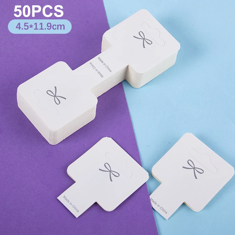 

50Pcs White Bow Half Folded Card Hair Accessories Cardboard Display Card Labels Hair Rope Packaging Card Hanging Tag Label