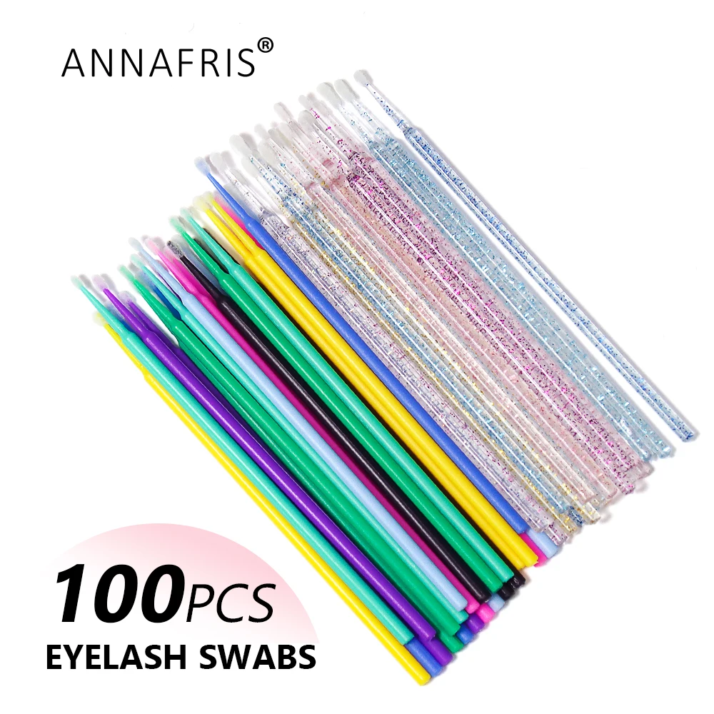 ANNAFRIS 100 stücke Durable Micro Einweg Wimpern Zauberstab Erweiterung Individuelle Applikatoren Mascara Lip Pinsel Für Wimpern Make-Up Werkzeuge