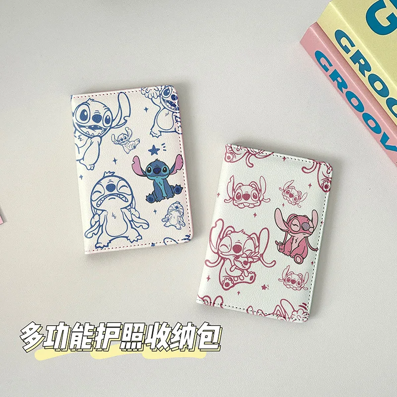Disney Stitch Passport Holder Fashion PU Leather Travel Passport Protective Cover ID Credit Card Holders Travel Accessories
