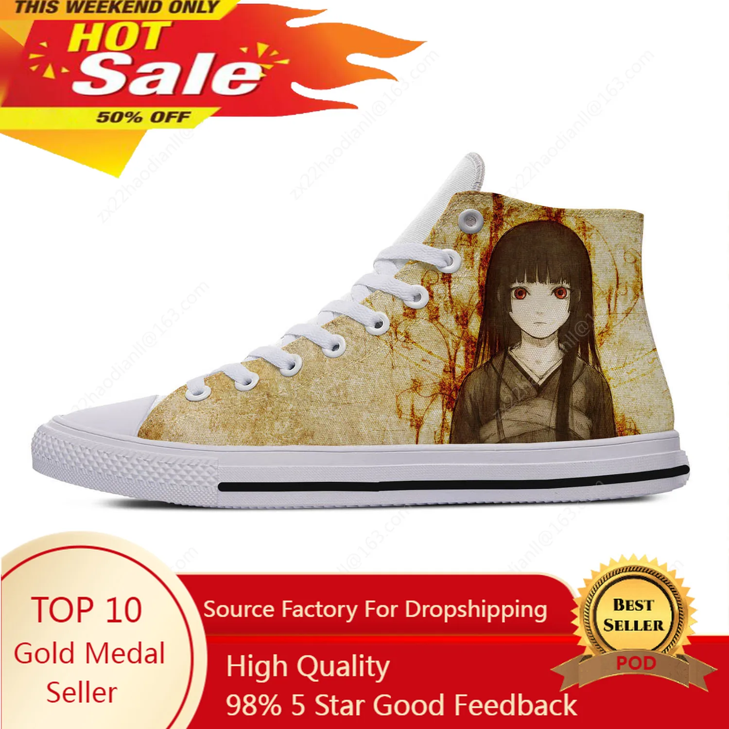 

Hell Girl Enma Ai Jigoku Shoujo Mioyosuka High Top Sneakers Mens Womens Casual Canvas Running Shoes 3D Print Lightweight shoe