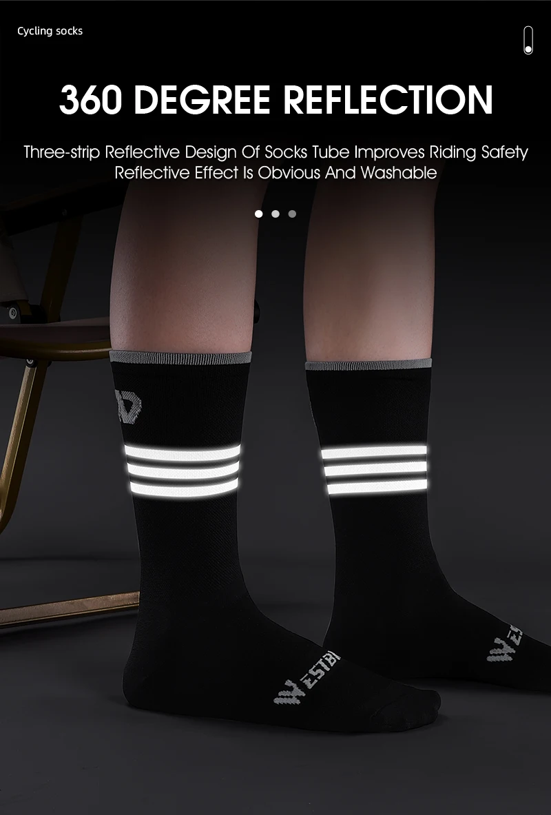 WEST BIKING Reflektierende Fahrradsocken für Männer und Frauen Schnelltrocknende Sportsocken Atmungsaktive Lauf- und Fahrradausrüstung EU-Größe 37-43 – Detail 6