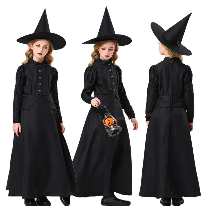 Halloween Adult Girl Witch Parent Child Costume Little Witch Play Parent-child Costume Black Cute Witch Dress Accessories Set