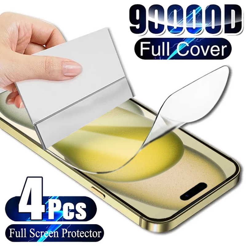 4Pcs Full Coverage Hydrogel Film For iPhone 11 12 13 14 15 16 Pro Max Screen Protector For iPhone 14 15 16 Plus Screen Protector