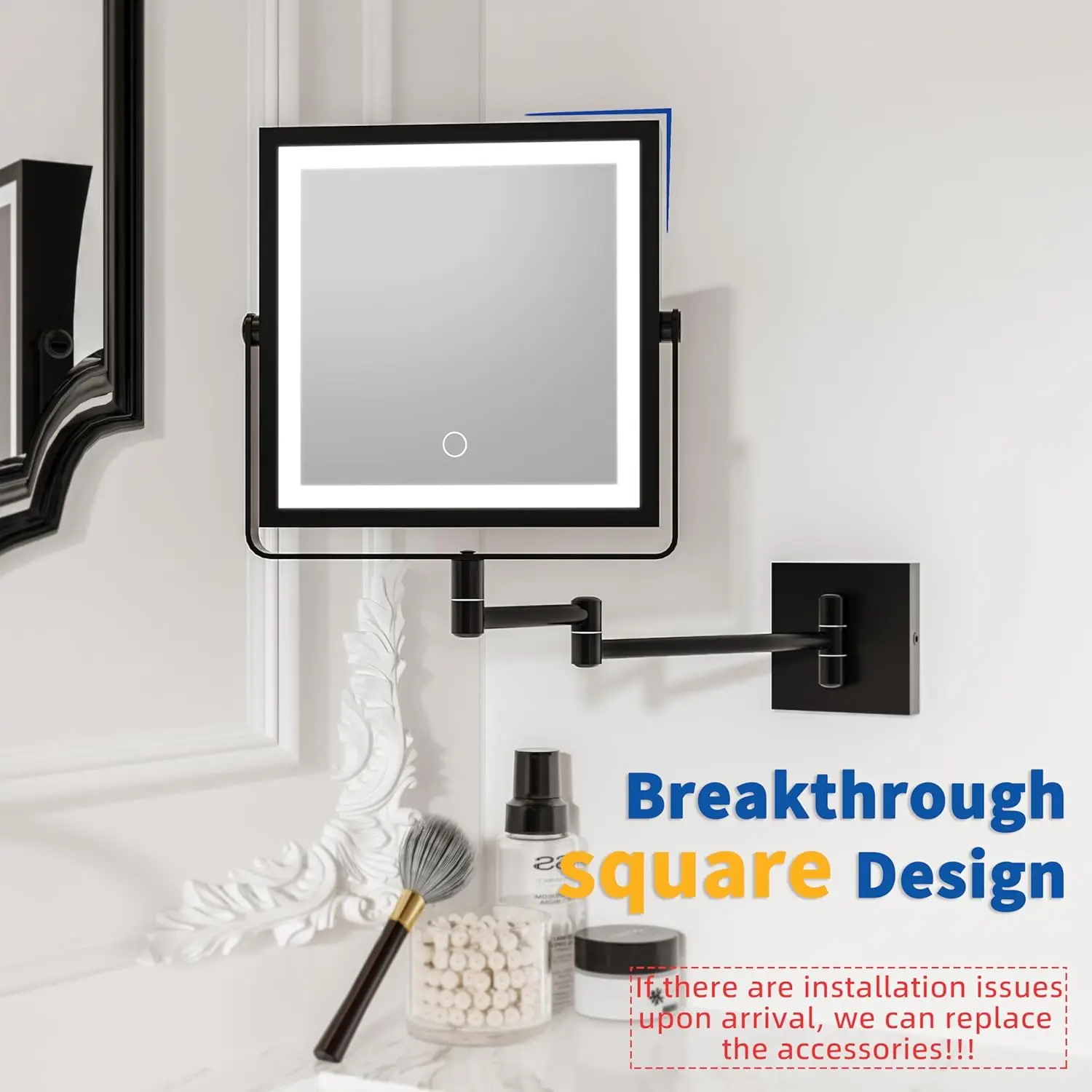 Rechargeable Wall Mounted Makeup Mirror with Lights, Double Sided 1X/10X Magnifying Vanity Mirror, Touch Screen Dimmable