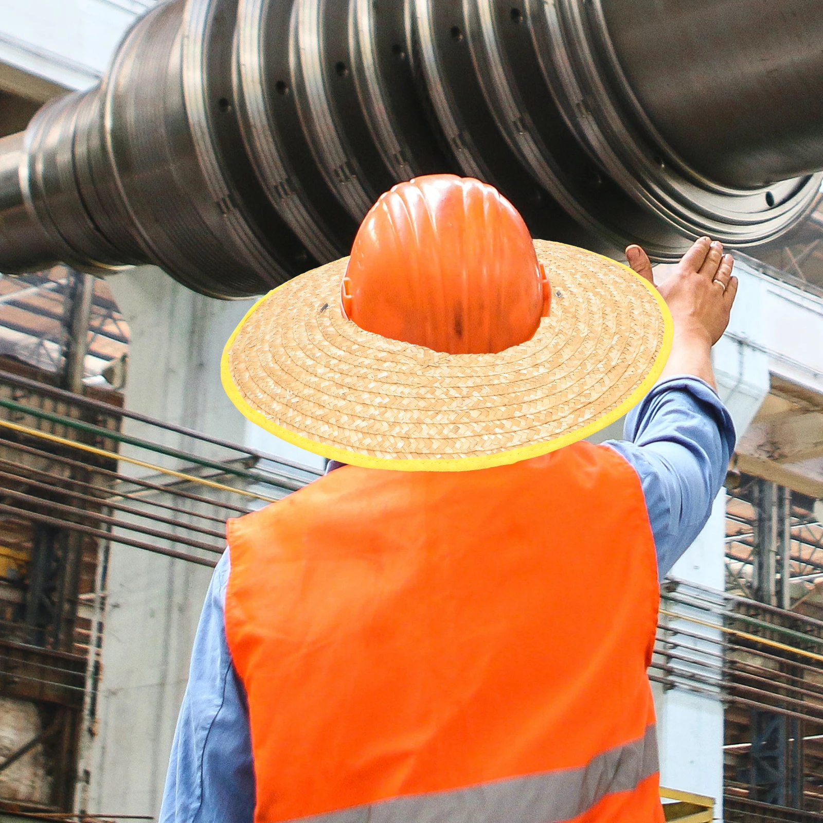 

2Pcs Hard Hat Sunshade Visor Full Brim Straw 50cm Diameter Lightweight Breathable Gardening Construction Outdoor Worker Use Sun