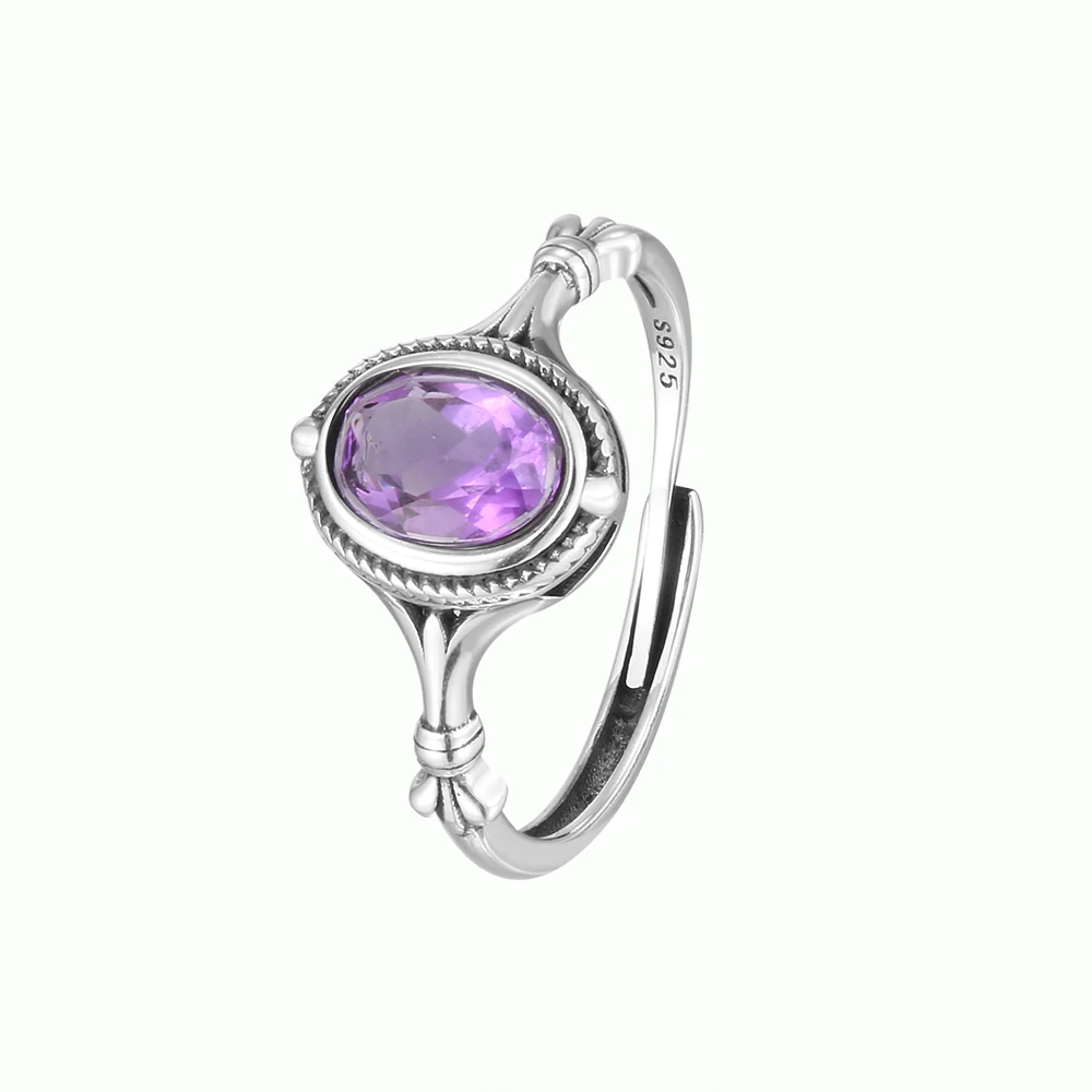 S925 Silver Natural Ore Amethyst Women\'s Ring Jewelry Fashion Exquisite Women\'s Open Ring Shining Wedding Gift Accessories