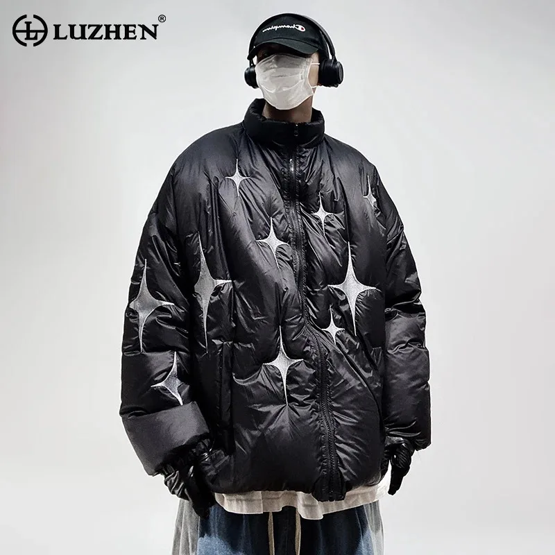 LUZHEN 2025 New Personalized Color Contrast Pattern Patchwork Design Warm Padded Coat Men's Fashion Street Casual Parka LZ8495