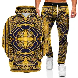 Men's Hoodies Sweatshirts Pants Suits 3D Geometric Printed Hoodie Sports Suit Fashion Tracksuits Outfits Mens Clothing 2Pcs Sets