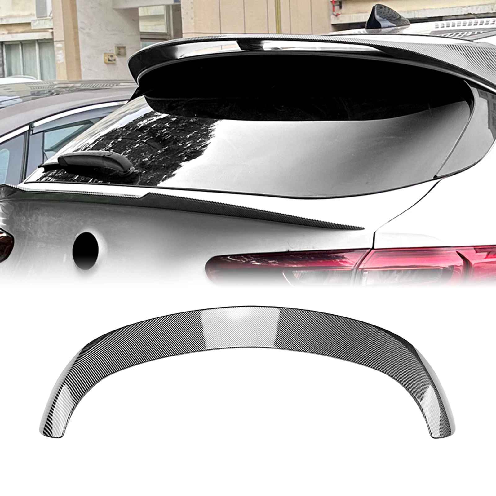 

Rear Roof Spoiler Wing Lip For Alfa Romeo Stelvio 2018-2024 4 Door Carbon Fiber Look/Gloss Black Tailgate Trunk Upper Splitter