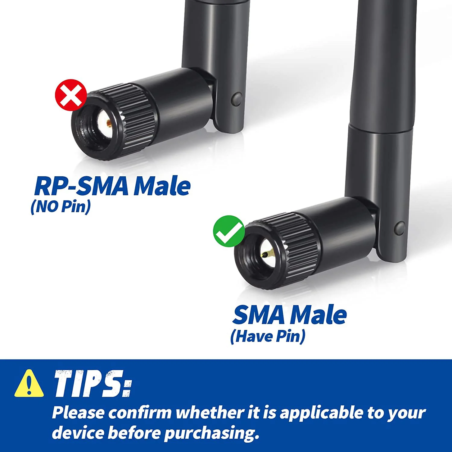 2Pcs Dual Band WiFi Antenna 2.4GHz 5GHz 5.8GHz SMA RP-SMA Male Antenna Connector for WiFi Router Wireless Network Card USB