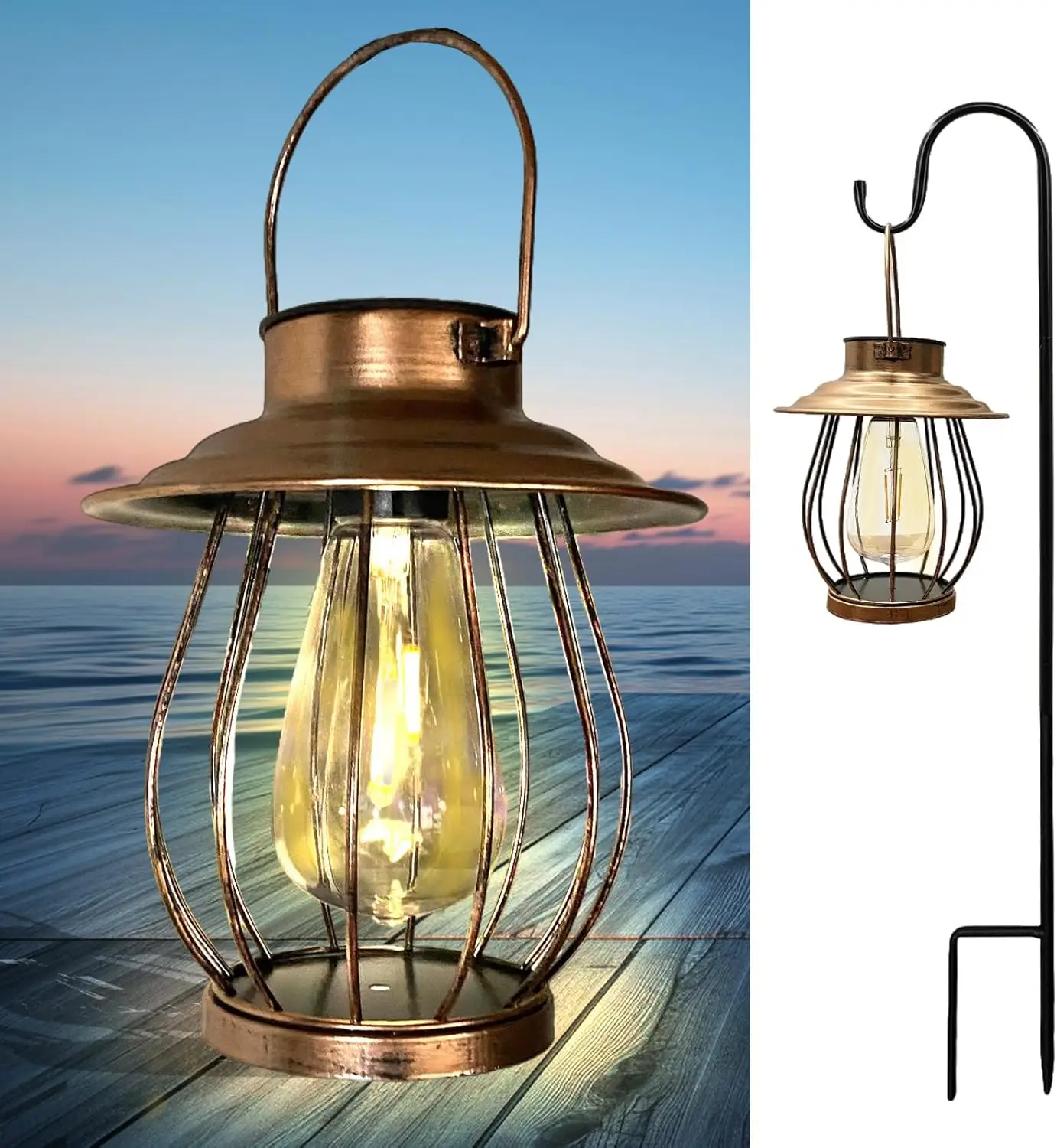 

Солнечные фонарики для улицы, водонепроницаемые с крючком для пастухов - декоративный подвесной фонарь для двора, патио, крыльца - Рождество, Хэллоуин