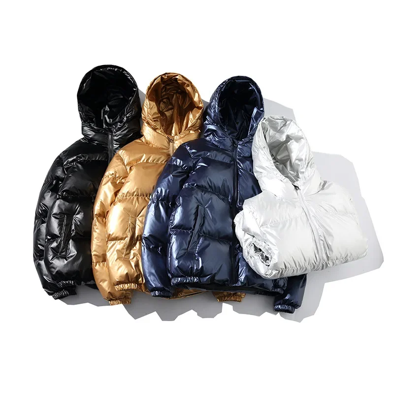 Women\'s Down Jacket Winter Glossy Silver/Black/Gold/Blue Plus Size 5XL Hooded Parka Outwear Down Padded Coats