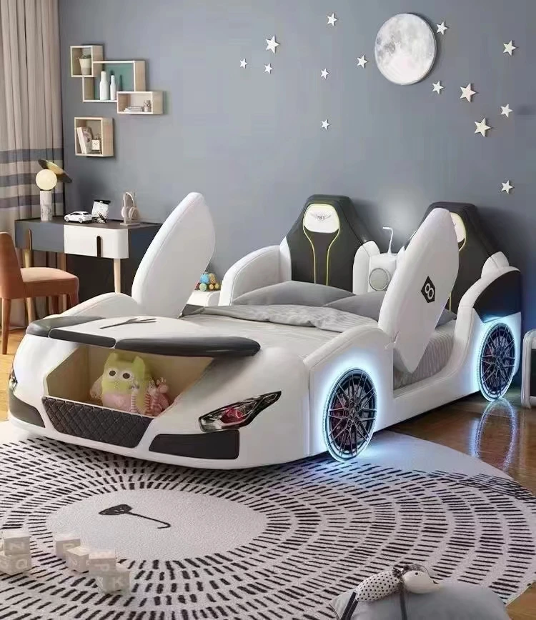 Children's Bed Boy Car With Guardrail Multi-Size Optional Bed Cartoon Solid Wood Multi-Functional Kid Bed