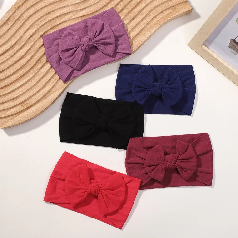 5Pcs Cute Bows Baby Headband  Baby Girl Hair Bands for Newborn Infant  Soft Elastic Turban Headwear Baby Hair Accessories Gifts