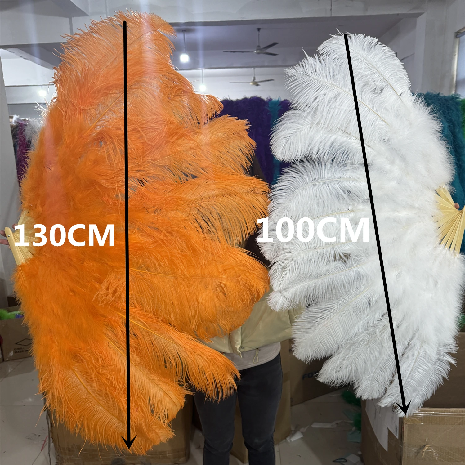 Large 130CM Ostrich Feather Fans Fluffy Performance Dance Folding Hand Held Fan Various Styles Party Props Stage Show Props Fan