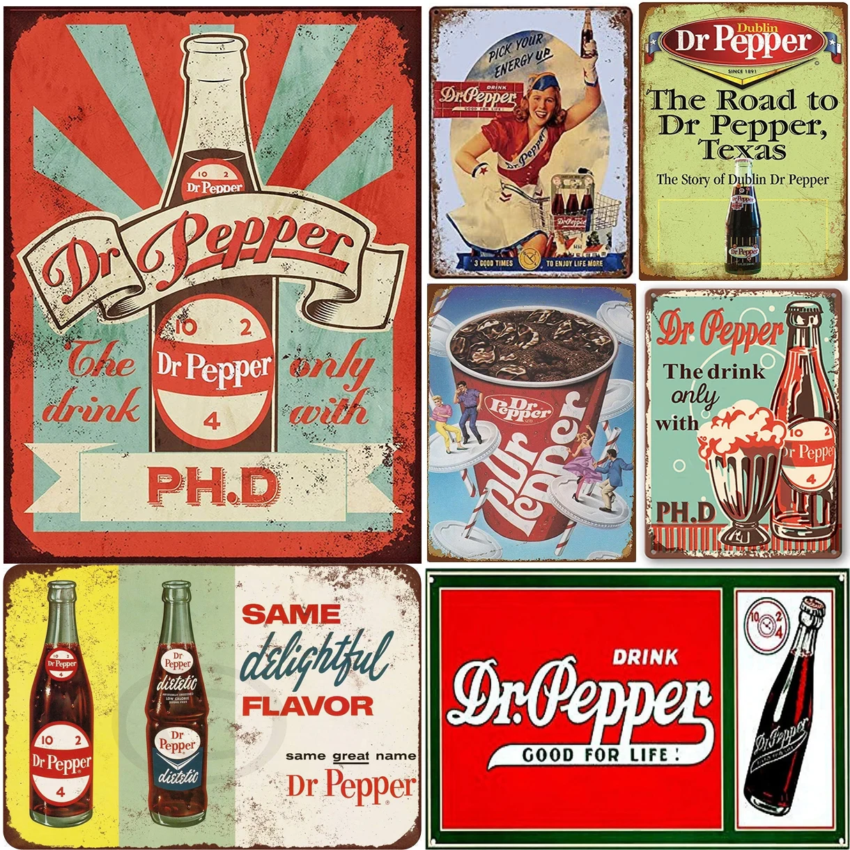 1pcs Dr. Pepper Cola Metal Tin Signs Wall Art Posters Plaque Vintage Aluminum Painting Decoration for Home Cafe Club Bars