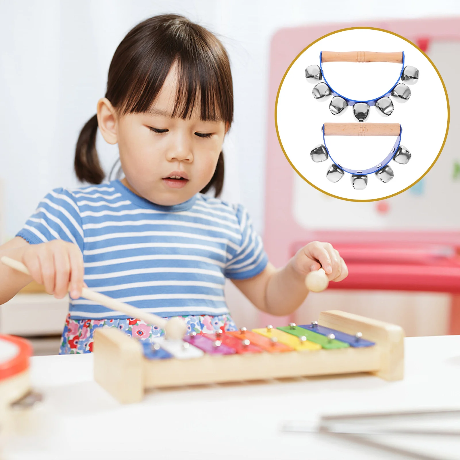 

2Pcs Hand Bell Musical Instruments Early Education Percussion Hand Shaking Bells for Babies Parent Child Interaction Development