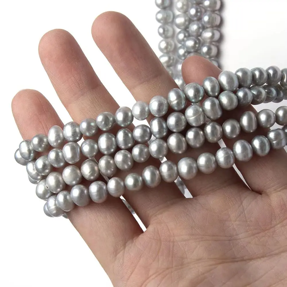 

Natural Freshwater Pearl Grey Near Round Loose Spacer Beads for Making Necklace Bracelet Jewelry Accessories Daily Gift 6-7mm