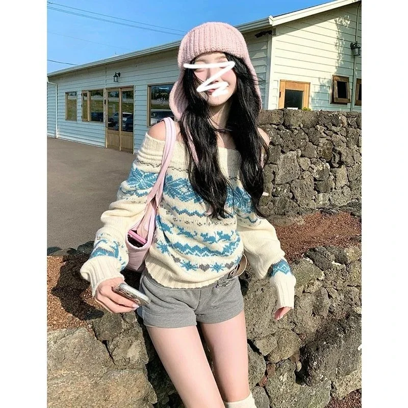 

Элегантный трикотаж с длинным рукавом, дизайнерский эстетический Y2k Harajuku, японский винтажный свитер, женский корейский модный пуловер 2000-х годов