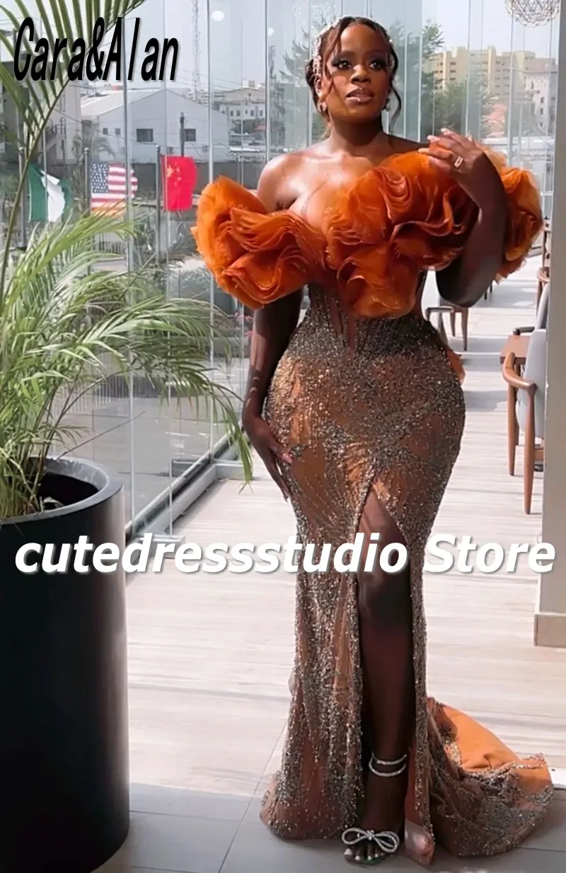 Formal Nigerian Evening Dresses For Women Beading Aso Ebi Prom Gowns 2024 African Wedding Reception Party Dress Customized