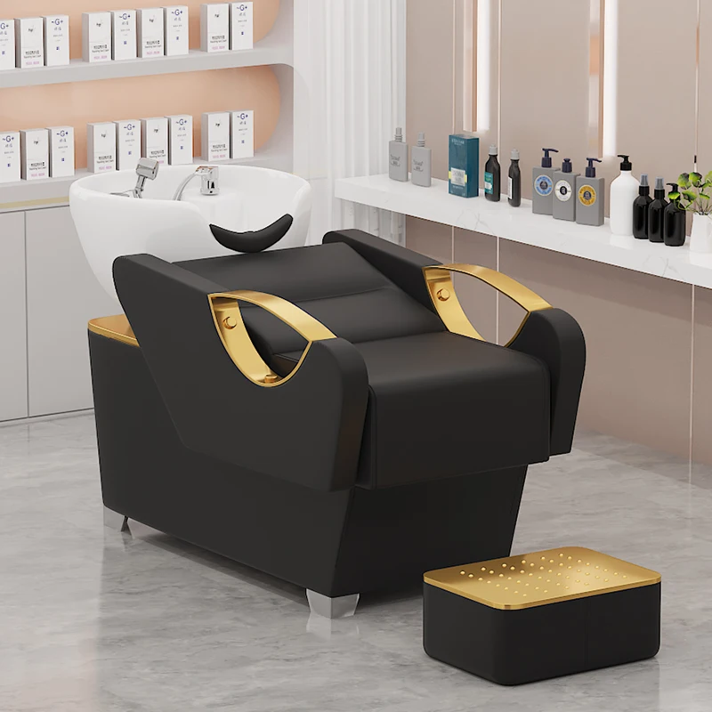 

Salon Hair Shop Shampoo Chairs Luxury Personalized Equipment Shampoo Chairs Strut Black Silla De Barbero Commercial Furniture