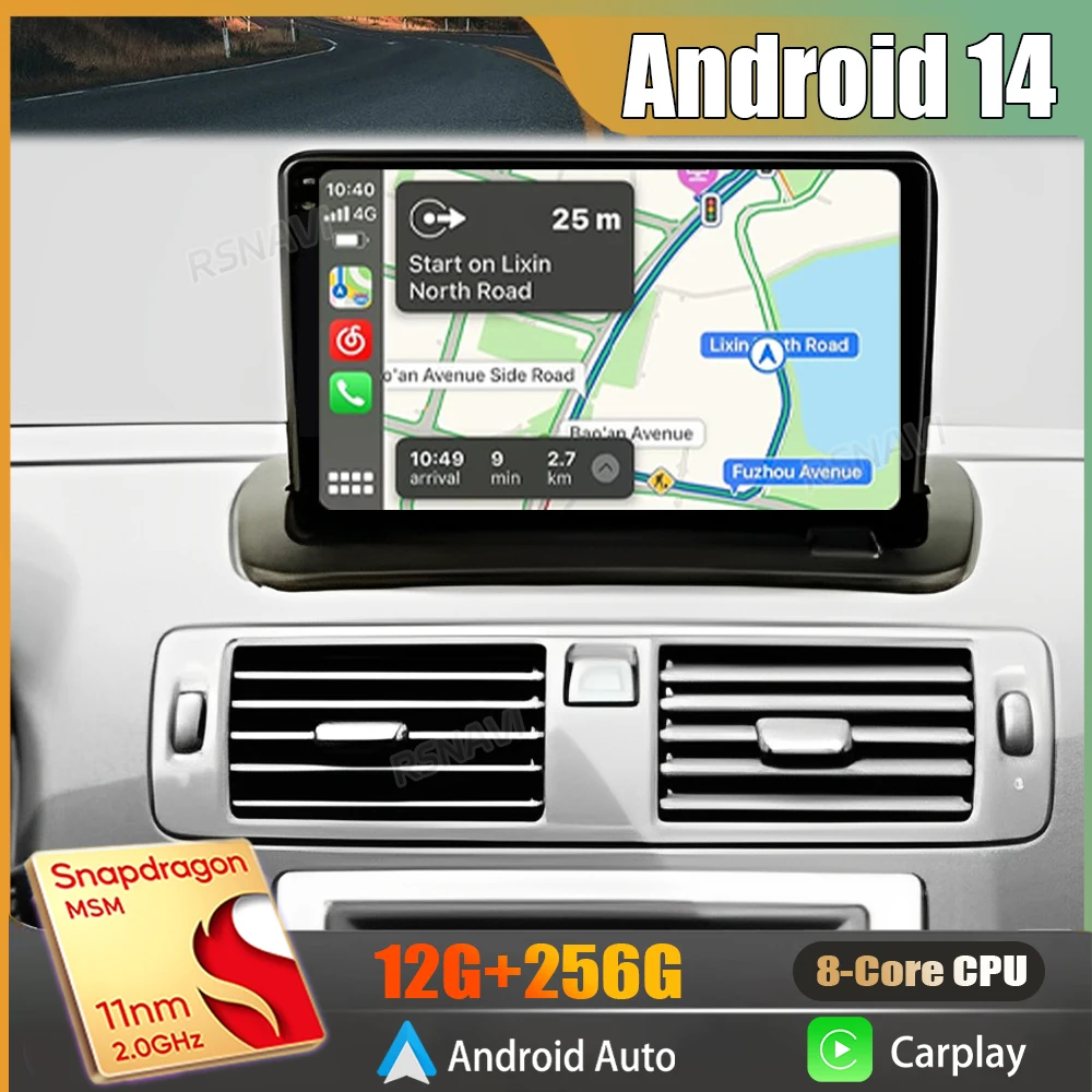 Android 14 Carplay Auto Radio del coche para VOLVO C30 S40 C70 2006-2009 2010 2011 2012 navegación GPS reproductor de vídeo Multimedia estéreo