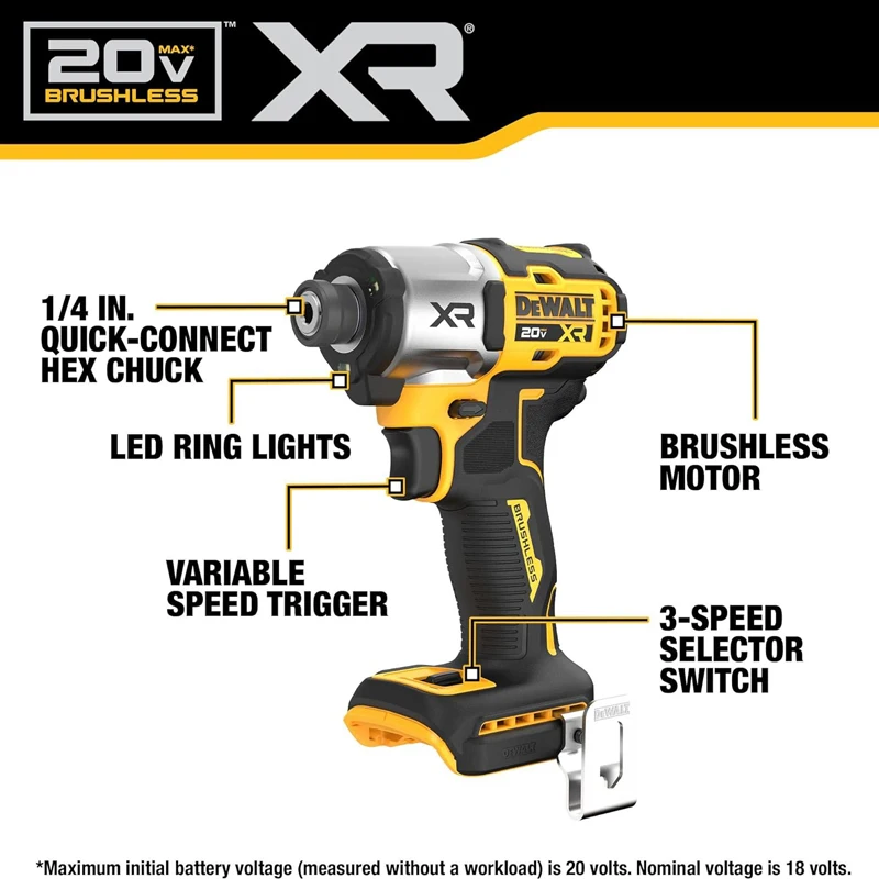 Imagem -02 - Dewalt Cordless Impact Driver Brushless Chave Elétrica Bare Tool Parafuso de Grande Diâmetro Dcf845 20v xr Velocidades 1825