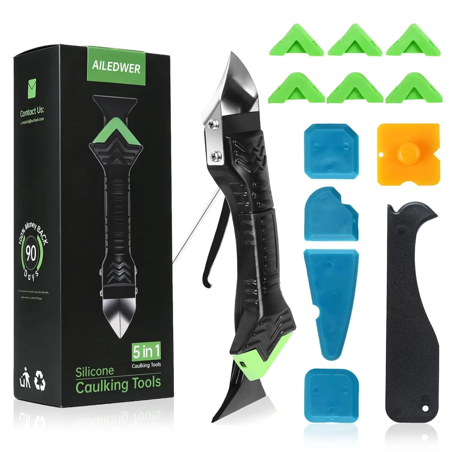 

5-in-1 Caulk Remover Tool with Grout Scraper & Silicone Pads Kit