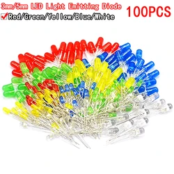 100pcs 3mm 5mm LED Light White Yellow Red Green Blue Assorted Kit DIY LEDs Set electronic diy kit