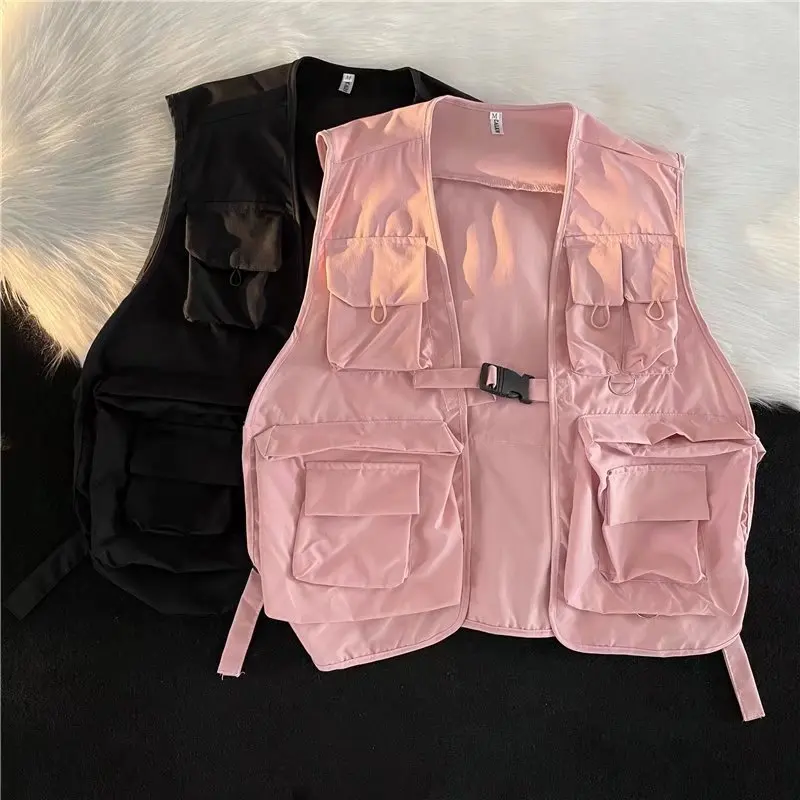 2026 New Japanese Style Spring Autumn Tactical Cargo Vest Multi Pockets Thin Sleeveless Waistcoat Functional Outerwear Fashion