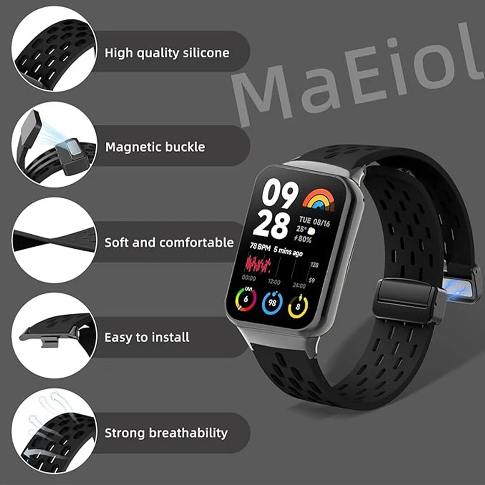 Magnetic Silicone Strap For Xiaomi Band 8 Pro Replacement Sport Watchband For Mi Band 8 Pro NFC Correa Bracelt Wrist Accessories