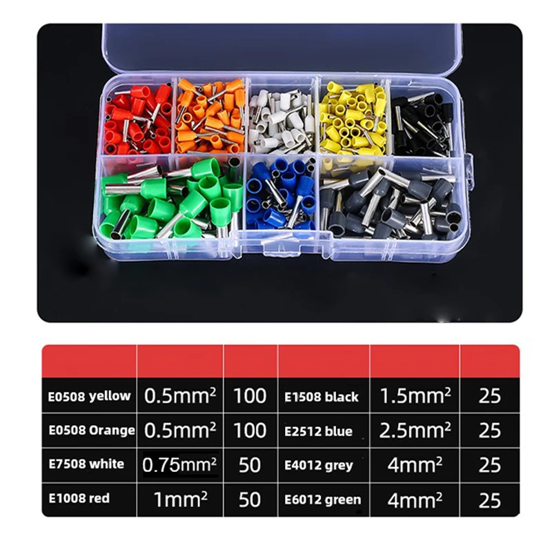 400pcs Tube Pre-insulated Terminals European Style Tube Terminal Block Combination Boxed Cold Pressed Terminals