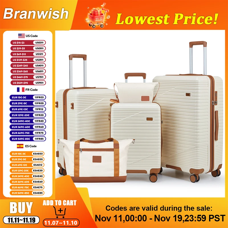 

20/24/28 Inch Luggage Set 5 Piece ABS Luggage Set with Toiletry Bag and Handbag Lightweight 2.6KG for Family Travel and Vacation