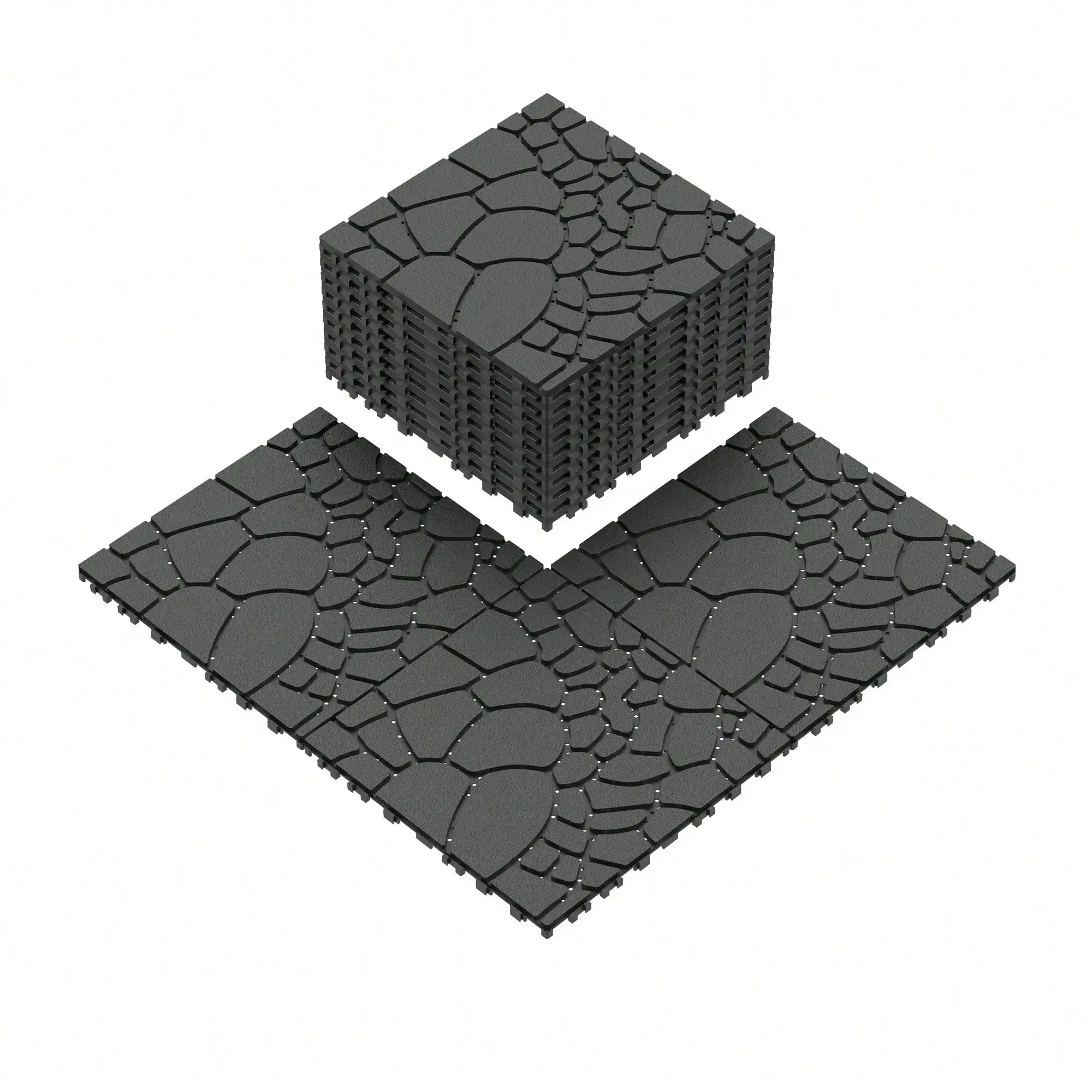 12x12 Inch Interlocking Plastic Floor Tiles - 44-Pack Stone Texture Outdoor Flooring, Slip-Resistant For Patio, Poolside, Garage, And Yard(Grey)