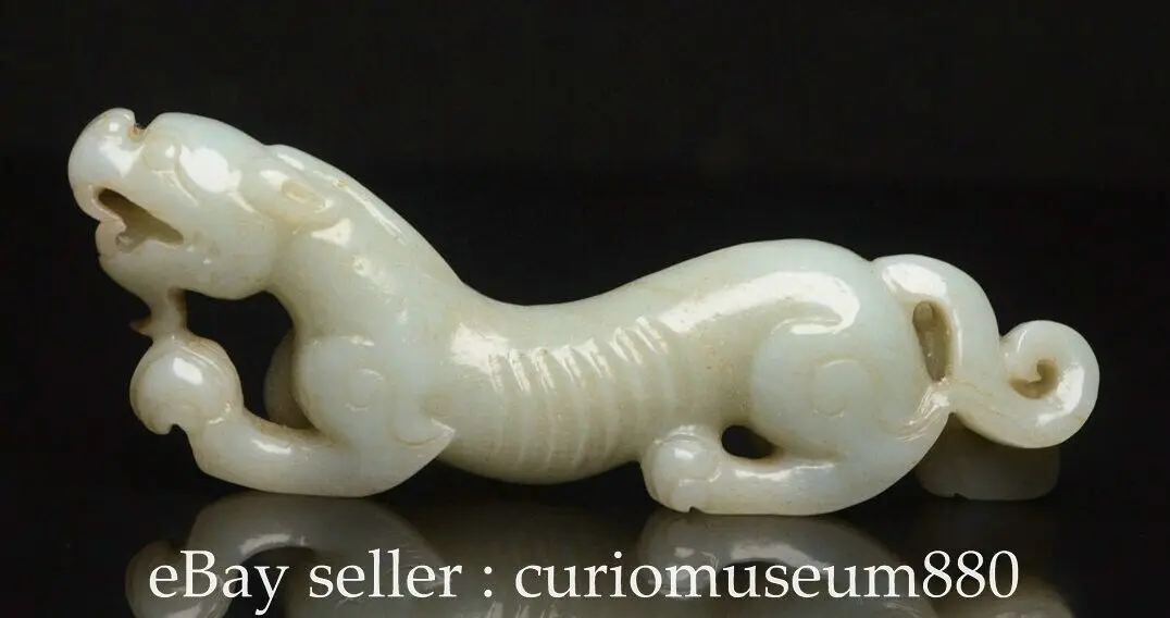 

4.4-Inch Old-fashioned Chinese Natural Haitian Jade Carving Dragon and Beast Statue Sculpture - Old Figure Sculpture