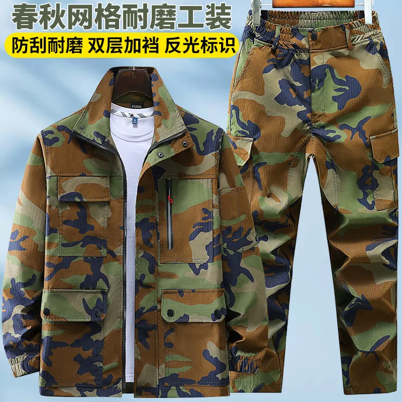 Wear-Resistant Overalls Suit Men's Breathable Camouflage Clothing Construction Site Work Labor Stain-Resistant Tooling
