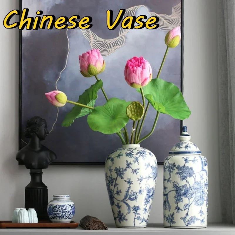 New Blue And White Porcelain Vase Large Capacity Thicked Durable Eco-friendly Non-fading Vases Traditional Chinese Floral H