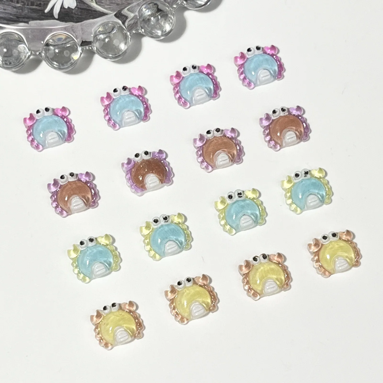 20pcs miniso luminous crab cartoon nail charms for diy nail making cute mini resin flatback nail art decoreation