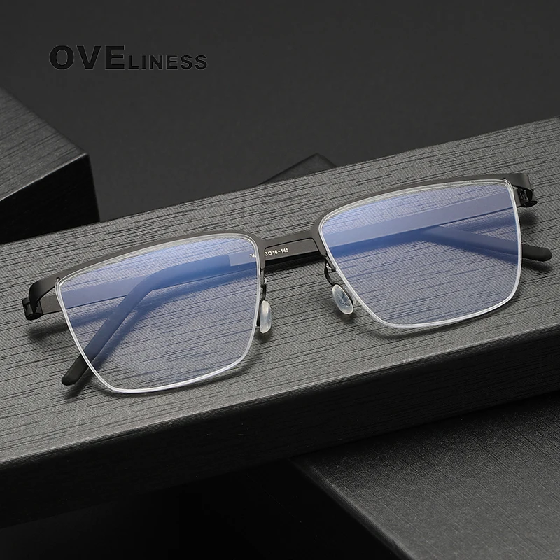 

Pure titanium Glasses Frame for Men Square Myopia Prescription Optical Eyeglasses 2023 New Metal Half Korean Screwless Eyewear